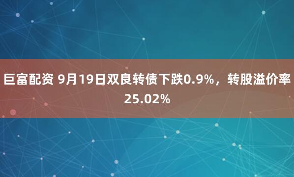 巨富配资 9月19日双良转债下跌0.9%，转股溢价率25.02%